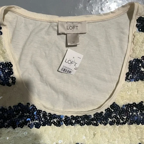 LOFT Navy and White Sequin Tank Top - Picture 2 of 6